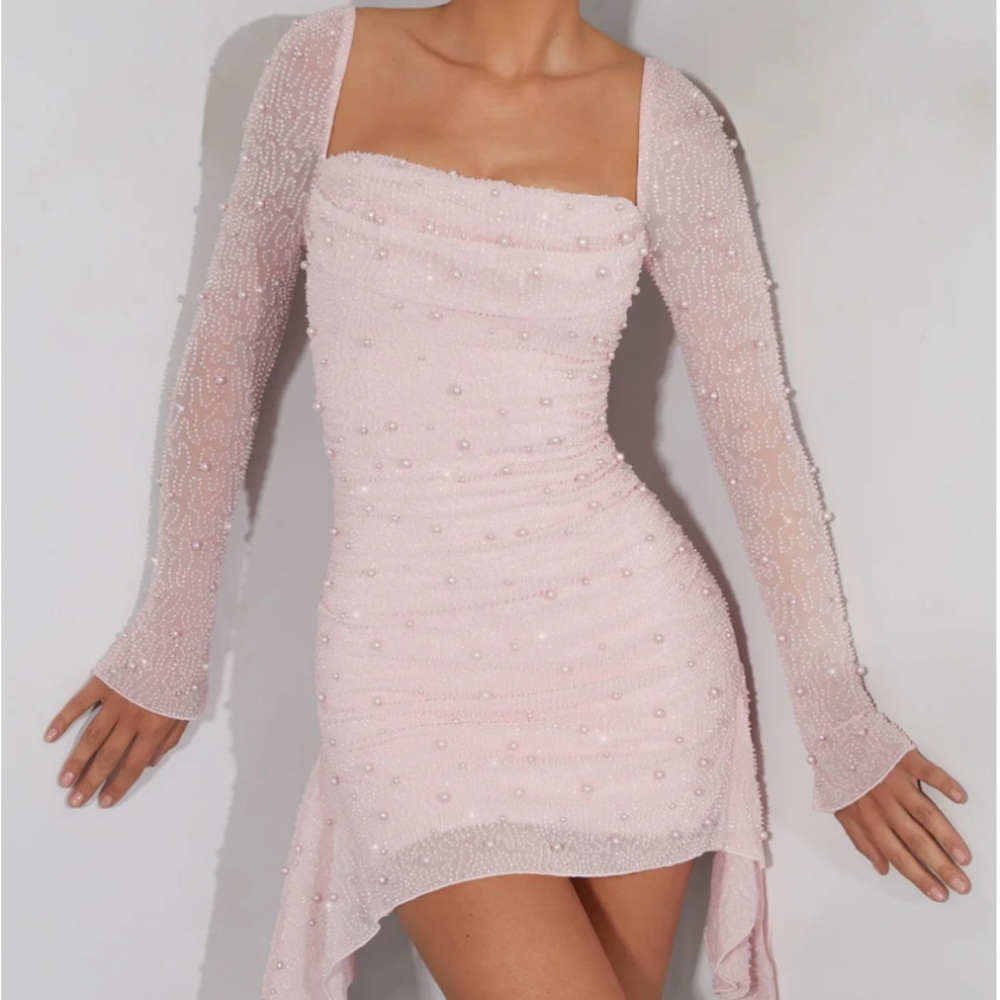Oh Polly Light Pink Pearl Mini Dress